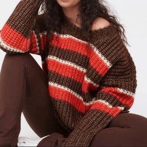 Aerie Oversized Brown and Red Sweater